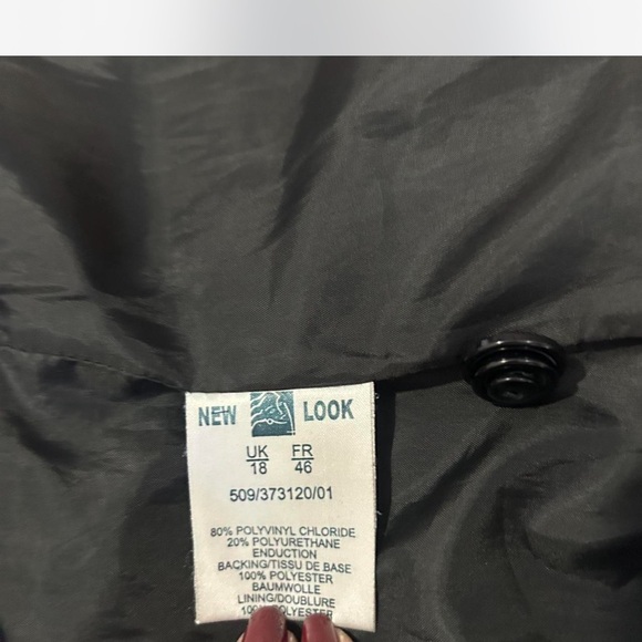 90's Black Faux Leather Long Trench Coat Woman's Large - Picture 8 of 8